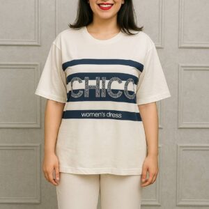 تیشرت زنانه کرم با طرح چاپی CHICO مناسب استایل روزمره