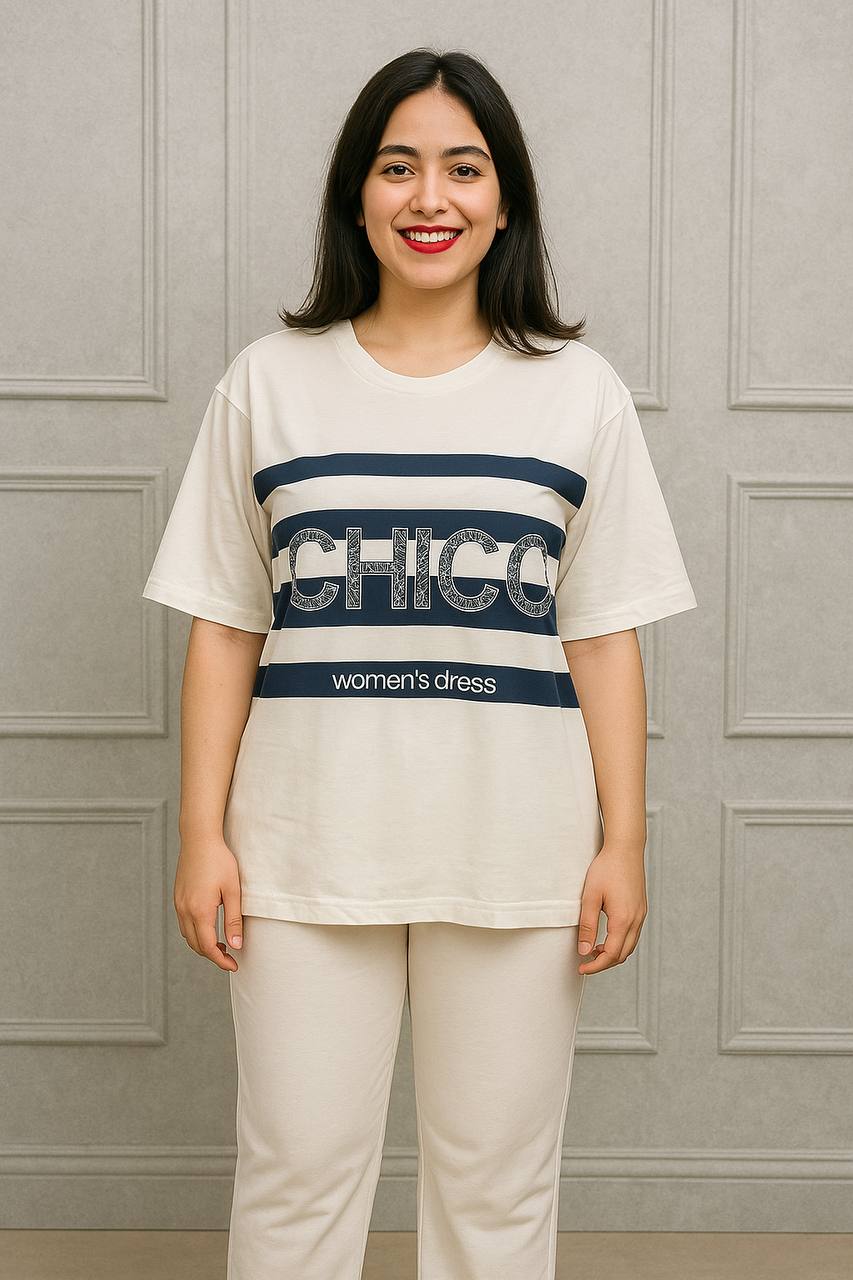 تیشرت زنانه کرم با طرح چاپی CHICO مناسب استایل روزمره