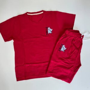 ست تیشرت و شلوارک زنانه پنبه‌ای با گلدوزی طرح گربه